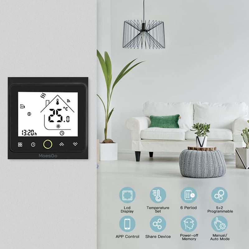 MoesGo WiFi okos termosztát gázkazánhoz 5A Alexa Google Home kompatibilis