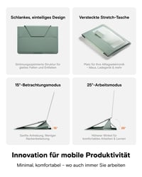 MOFT Puzdro a stojan na notebook 13 – 14 palcov, vegánska koža, rozšíriteľný úložný priestor, 2 uhly sklonu, kompatibilné s MacBook Air/Pro 13 – 14, zelená (Tidal Green) 4