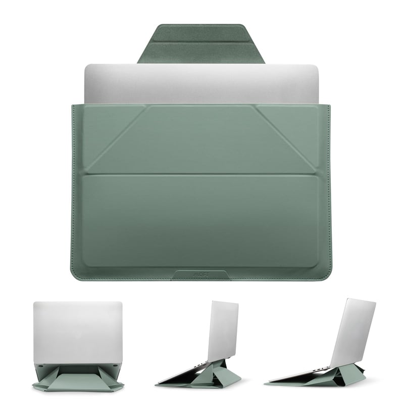 MOFT Puzdro a stojan na notebook 13 – 14 palcov, vegánska koža, rozšíriteľný úložný priestor, 2 uhly sklonu, kompatibilné s MacBook Air/Pro 13 – 14, zelená (Tidal Green)