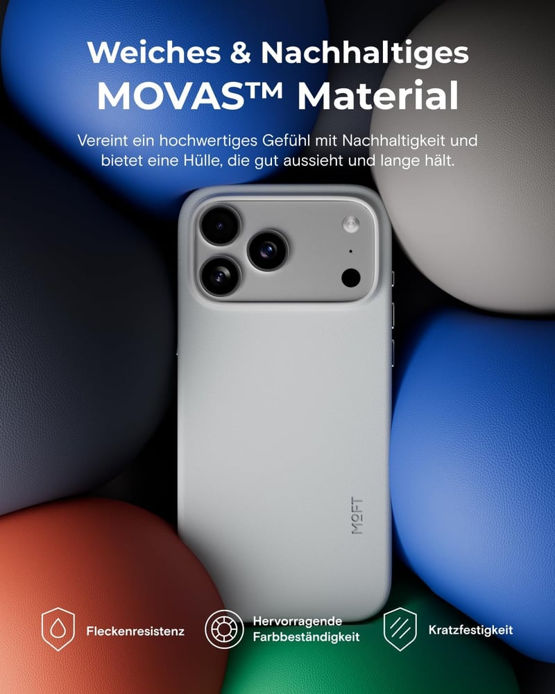 MOFT MOVAS iPhone 17 Pro Max mágneses tok, vegán bőr, puha tapintás, foltálló
