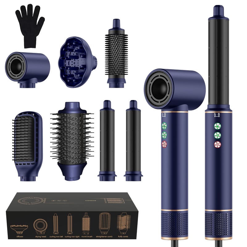 MogaWave Air Styler 7 v 1, sušič vlasov a kulma, 1300 W, 110 000 ot./min, s difuzérom, okrúhlou kefou, teplovzdušnou kefou a kulmou na vlasy