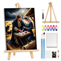 Set Pictură pe Numere MOGTAA Isus cu Ramă și Șevalet din Lemn, Pictură în Ulei DIY de Paște pe Pânză, Set de Vopsele Acrilice pentru Decor Acasă, 20x30 cm 1