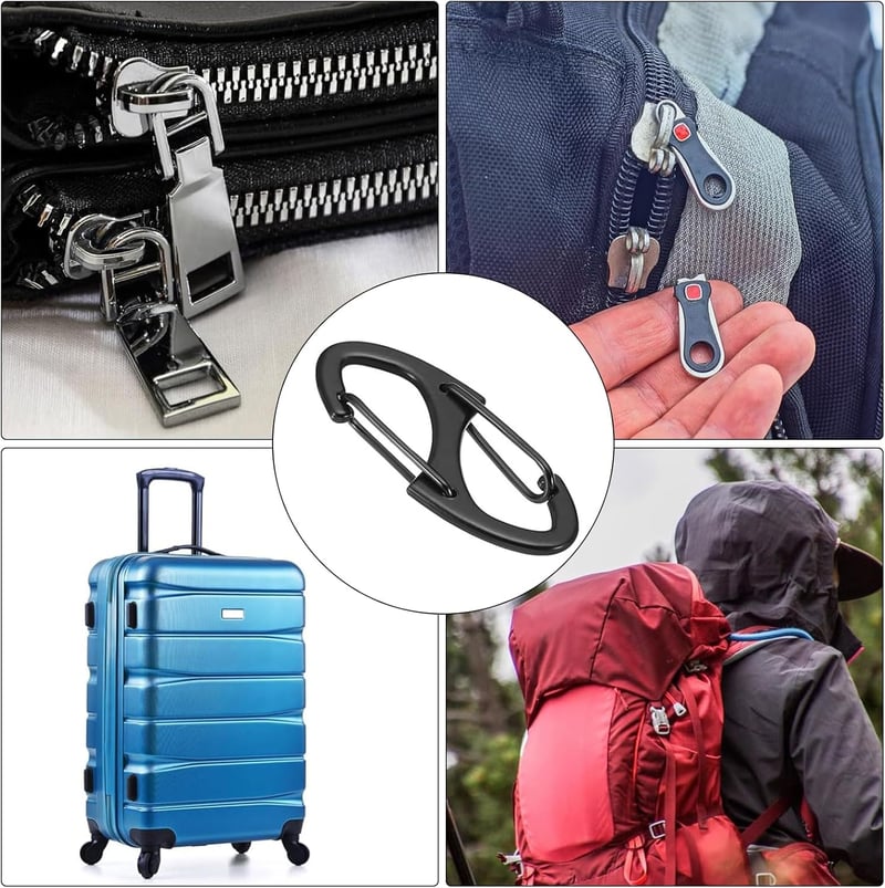 Moguri 10 db Fekete S-alakú Dupla Fejű Karabiner Horog 3 mm - Mini Karabinerek Kulcstartókhoz, Hátizsákokhoz és Kültéri Felszerelésekhez - C