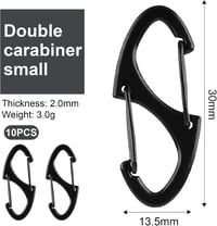 Moguri 10 db Fekete S-alakú Dupla Fejű Karabiner Horog 3 mm - Mini Karabinerek Kulcstartókhoz, Hátizsákokhoz és Kültéri Felszerelésekhez - C 2