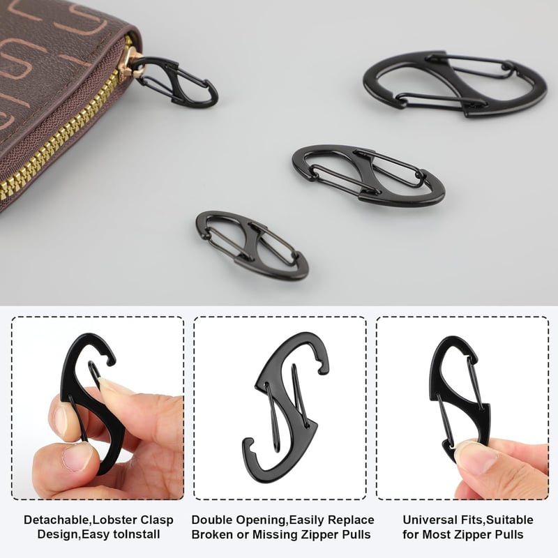 Moguri 10 db Fekete S-alakú Dupla Fejű Karabiner Horog 3 mm - Mini Karabinerek Kulcstartókhoz, Hátizsákokhoz és Kültéri Felszerelésekhez - C