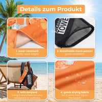 Moiuguli XXL ručnik za plažu od mikrofibre s mrežastom torbom - narančasti, velike veličine - za plažu, jogu, putovanja, rođendanski poklon 3