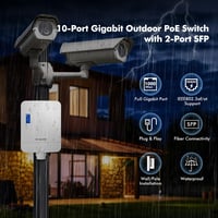 MokerLink 10 portos Gigabit PoE hálózati kapcsoló, IP65 időjárásálló, 96W 2