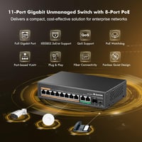MokerLink 11 Portos Gigabit PoE Switch - 8 PoE+ Port, 2 Gigabit Uplink, 1 SFP Port, 120W AI Felismerés, QoS, Plug & Play Hálózati Switch 2