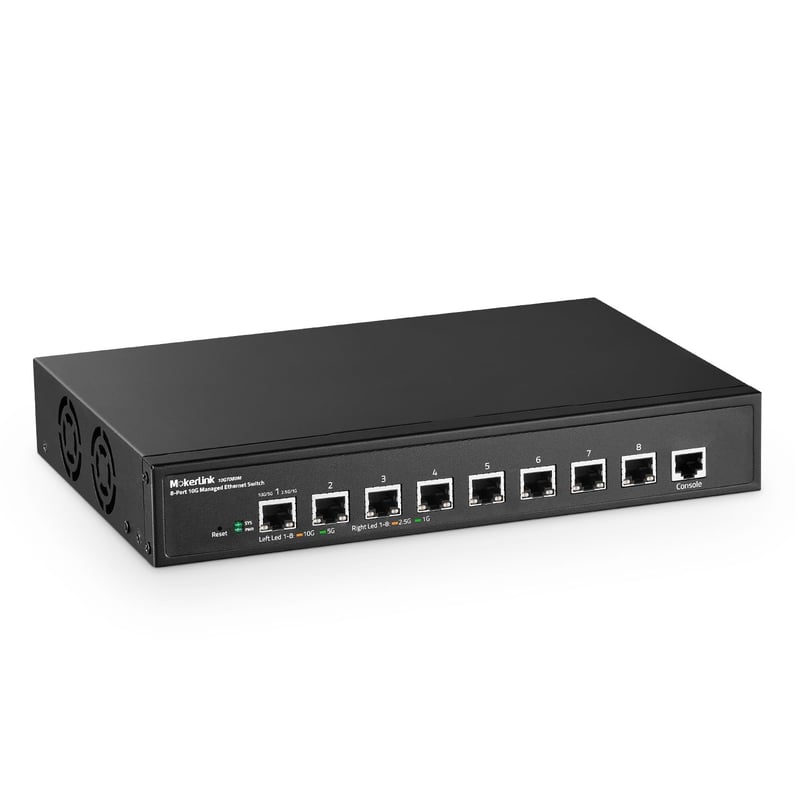 MokerLink 8-portový 10G L3 riadený sieťový switch, stolný/rack – čierny