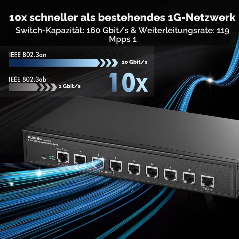 MokerLink 8 portos 10G menedzselt hálózati switch, asztali/rack