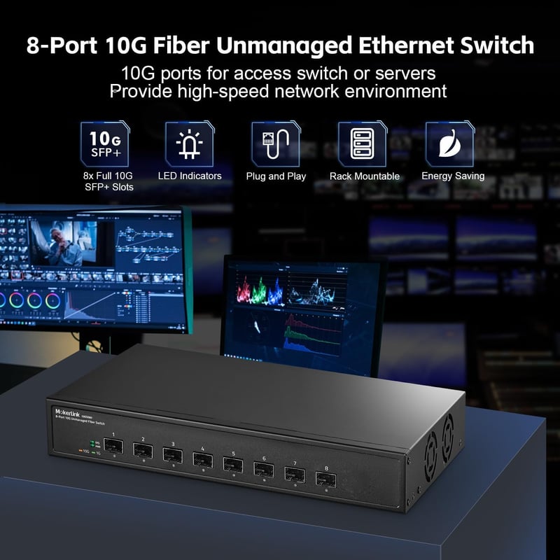 MokerLink 8 portos 10G SFP+ nem felügyelt száloptikai hálózati kapcsoló