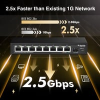 MokerLink 8 Portos 2.5 Gigabit Ethernet Switch 10G SFP Porttal - Fém, Ventilátor Nélküli Hálózati Elosztó, Kompatibilis 10/100/1000Mbps 3