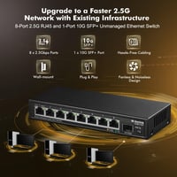 MokerLink 8 Portos 2.5 Gigabit Ethernet Switch 10G SFP Porttal - Fém, Ventilátor Nélküli Hálózati Elosztó, Kompatibilis 10/100/1000Mbps 2