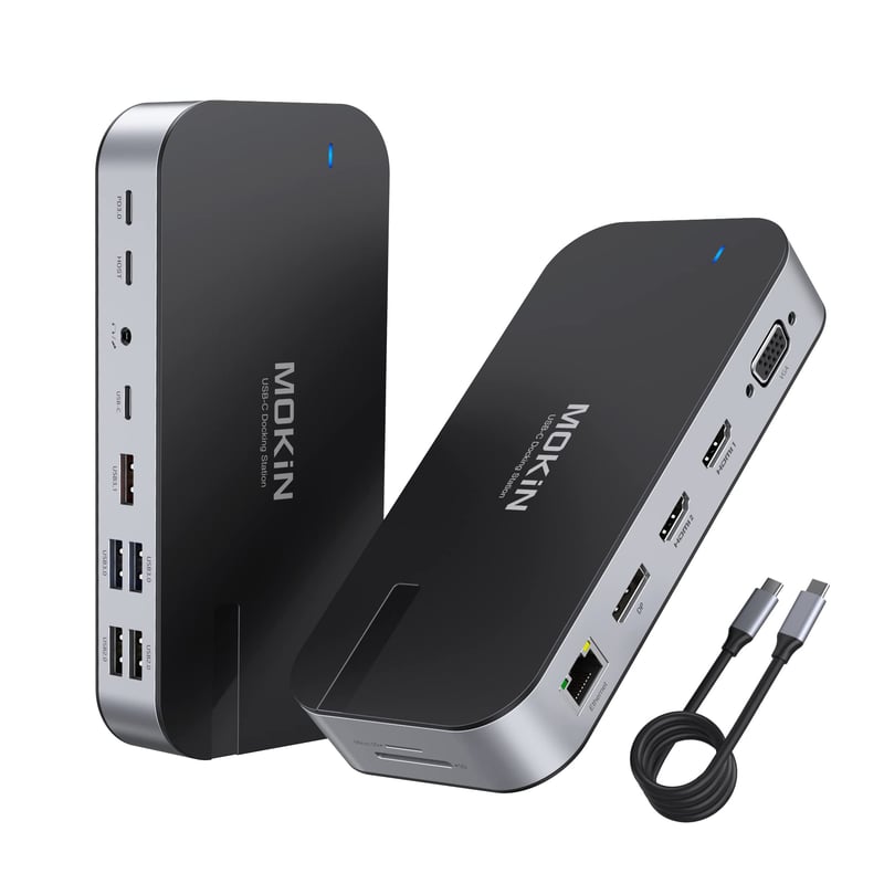 MOKiN 16-v-1 USB-C dokovacia stanica pre notebooky s podporou 2 monitorov, prenosný multifunkčný rozbočovač (hub)