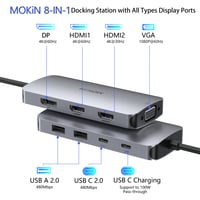 Stație de andocare MOKiN pentru laptop, adaptor Hub USB-C 8 în 1 cu HDMI dual pentru 2 monitoare 2