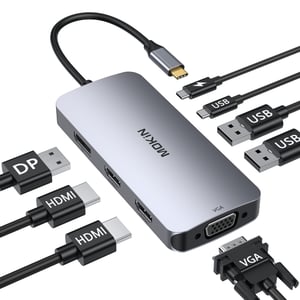 Stație de andocare MOKiN pentru laptop, adaptor Hub USB-C 8 în 1 cu HDMI dual pentru 2 monitoare