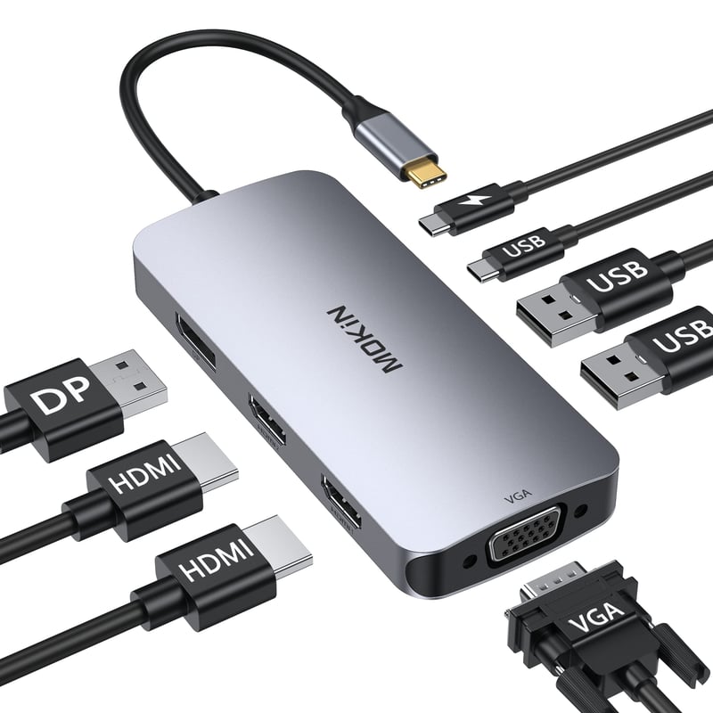 Stație de andocare MOKiN pentru laptop, adaptor Hub USB-C 8 în 1 cu HDMI dual pentru 2 monitoare