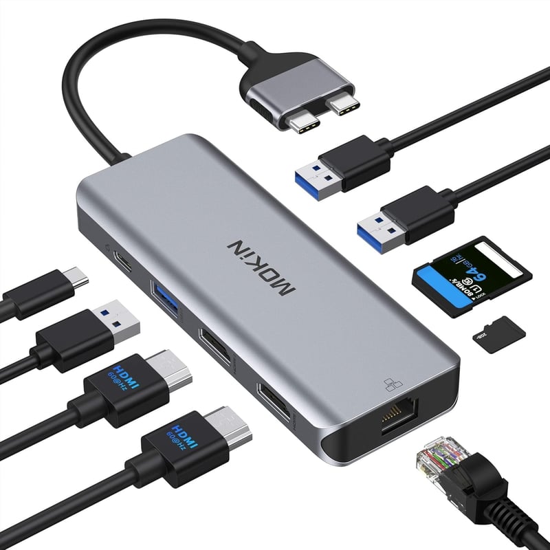 MOKiN 9 az 2-ben USB-C dokkoló MacBook Pro/Air-hez - dual HDMI, Ethernet, 100W PD