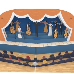 Felicitare Pop-Up MOKIO – Orchestră – Felicitare 3D pentru muzicieni și melomani