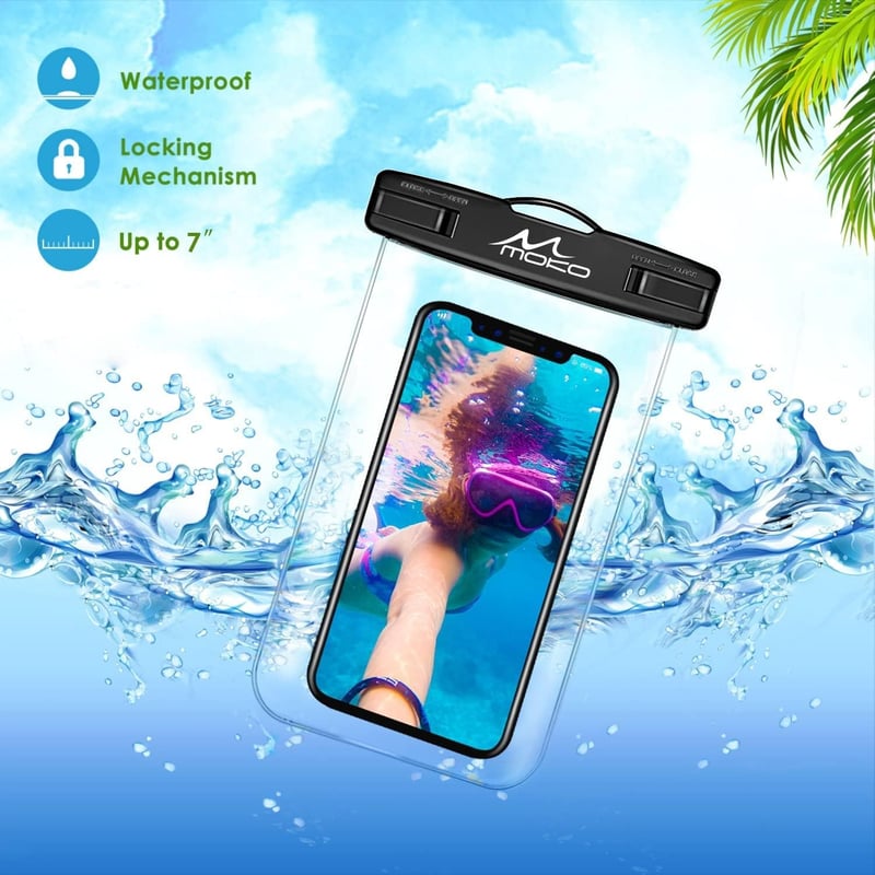 MoKo 2db Vízálló Mobiltelefon Tok iPhone 13/12/11, Samsung Galaxy S22/S21, Huawei P50, Xiaomi 12/11 Készülékekhez - Fekete