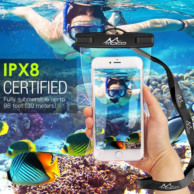MoKo 2db Vízálló Mobiltelefon Tok iPhone 13/12/11, Samsung Galaxy S22/S21, Huawei P50, Xiaomi 12/11 Készülékekhez - Fekete