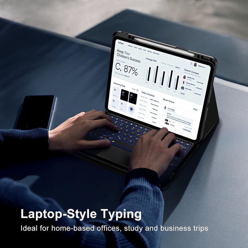 MoKo Billentyűzetes Tok iPad Pro 13 Hüvelyk 2024/2025 Vezeték Nélküli Billentyűzet Ceruza Tartó Trackpad 7 Színű Háttérvilágítás Fekete