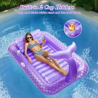 Saltea gonflabilă pentru piscină MoKo, 210x128 cm, Model Frunze Albastre, cu suport pentru băuturi, pentru petreceri în grădină și relaxare pe plajă 5