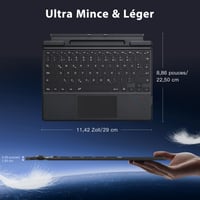 Francúzska Bluetooth klávesnica MoKo s touchpadom pre tablet Microsoft Surface Pro 11/10/9/8/X, rozloženie AZERTY, s držiakom na pero, nabíjateľná, sivá 6
