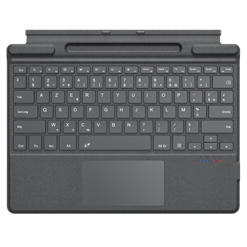 Francúzska Bluetooth klávesnica MoKo s touchpadom pre tablet Microsoft Surface Pro 11/10/9/8/X, rozloženie AZERTY, s držiakom na pero, nabíjateľná, sivá