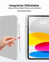 Puzdro MoKo pre iPad A16 / 11. generácie 11" (2025) a 10. generácie 10,9" (2022) – strieborné, s držiakom na pero na ľavej strane, priehľadnou TPU zadnou časťou, trojdielne 8