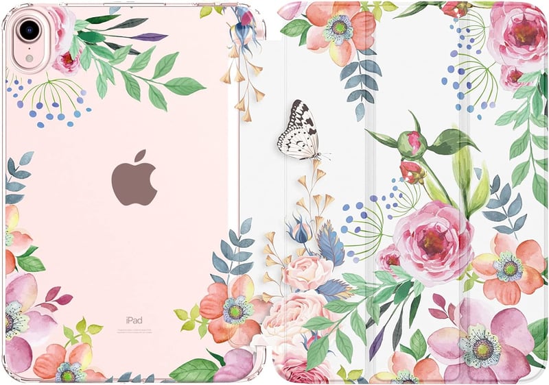 MoKo iPad Mini 7 (A17 Pro) 2024 / Mini 6 2021 tok, átlátszó TPU, illatos virág mintás