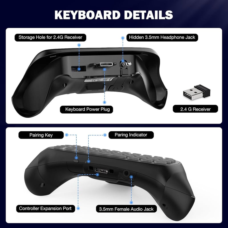 MoKo RGB Vezeték Nélküli Chatpad Xbox Series X/S Billentyűzet 2,4G Vevővel