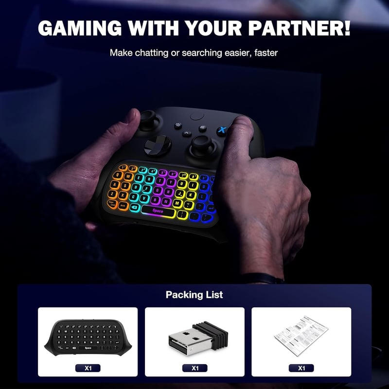 MoKo RGB Vezeték Nélküli Chatpad Xbox Series X/S Billentyűzet 2,4G Vevővel