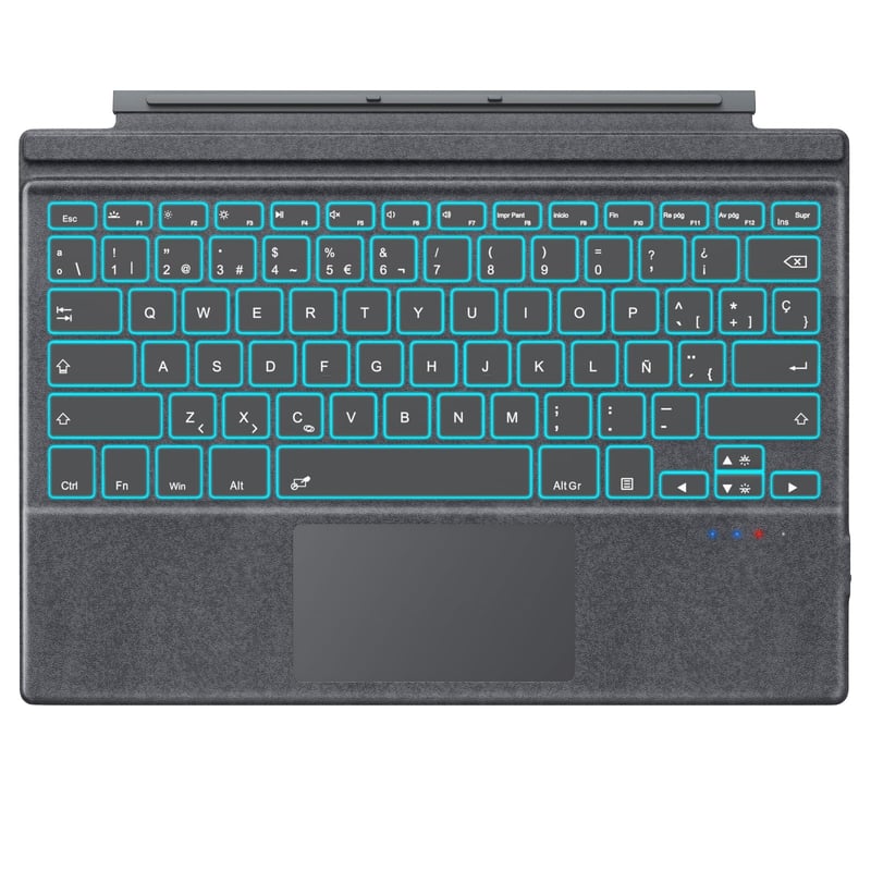 Bezdrôtová klávesnica MoKo so španielskym rozložením a touchpadom pre Microsoft Surface Pro 3/4/5/6/7/7 Plus, 7-farebné LED podsvietenie, rozloženie QWERTY, nabíjateľná