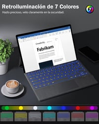 Bezdrôtová klávesnica MoKo so španielskym rozložením a touchpadom pre Microsoft Surface Pro 3/4/5/6/7/7 Plus, 7-farebné LED podsvietenie, rozloženie QWERTY, nabíjateľná 3
