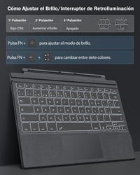 Bezdrôtová klávesnica MoKo so španielskym rozložením a touchpadom pre Microsoft Surface Pro 3/4/5/6/7/7 Plus, 7-farebné LED podsvietenie, rozloženie QWERTY, nabíjateľná 4