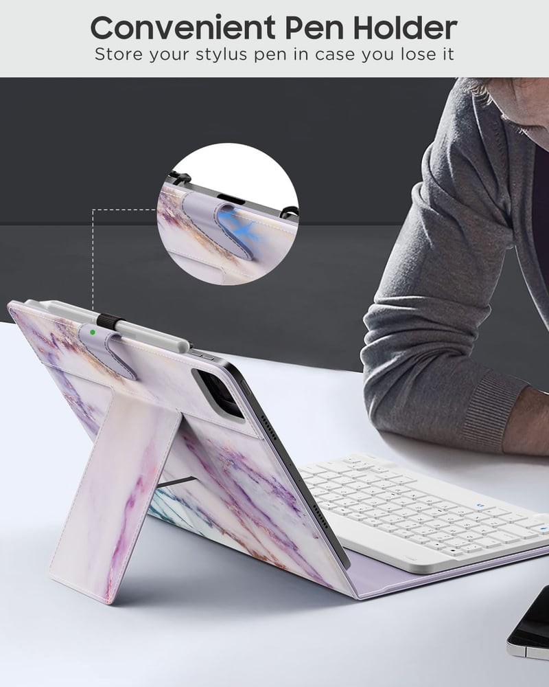MoKo Univerzális Tablet Tok Billentyűzettel 9-10.9 Hüvelykes Táblagépekhez Bluetooth QWERTY Billentyűzet Toll Tartó iPad Android Lila