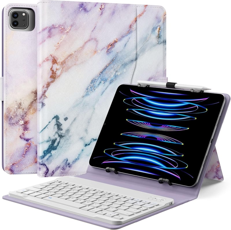 MoKo Univerzális Tablet Tok Billentyűzettel 9-10.9 Hüvelykes Táblagépekhez Bluetooth QWERTY Billentyűzet Toll Tartó iPad Android Lila