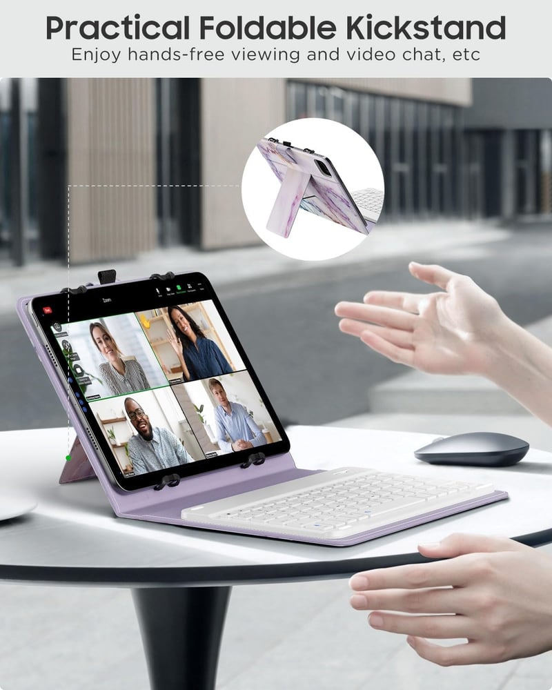 MoKo Univerzális Tablet Tok Billentyűzettel 9-10.9 Hüvelykes Táblagépekhez Bluetooth QWERTY Billentyűzet Toll Tartó iPad Android Lila