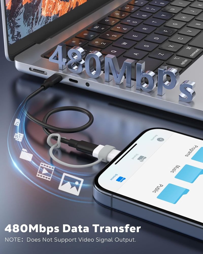 MoKo USB C - Lightning Adapter iPhone 14/13/12/11/X Sorozathoz, iPad/AirPods Készülékekhez, Töltés és Adatátvitel Támogatással, Elvesztésgát