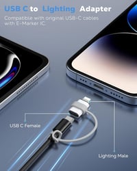 MoKo USB C - Lightning Adapter iPhone 14/13/12/11/X Sorozathoz, iPad/AirPods Készülékekhez, Töltés és Adatátvitel Támogatással, Elvesztésgát 2
