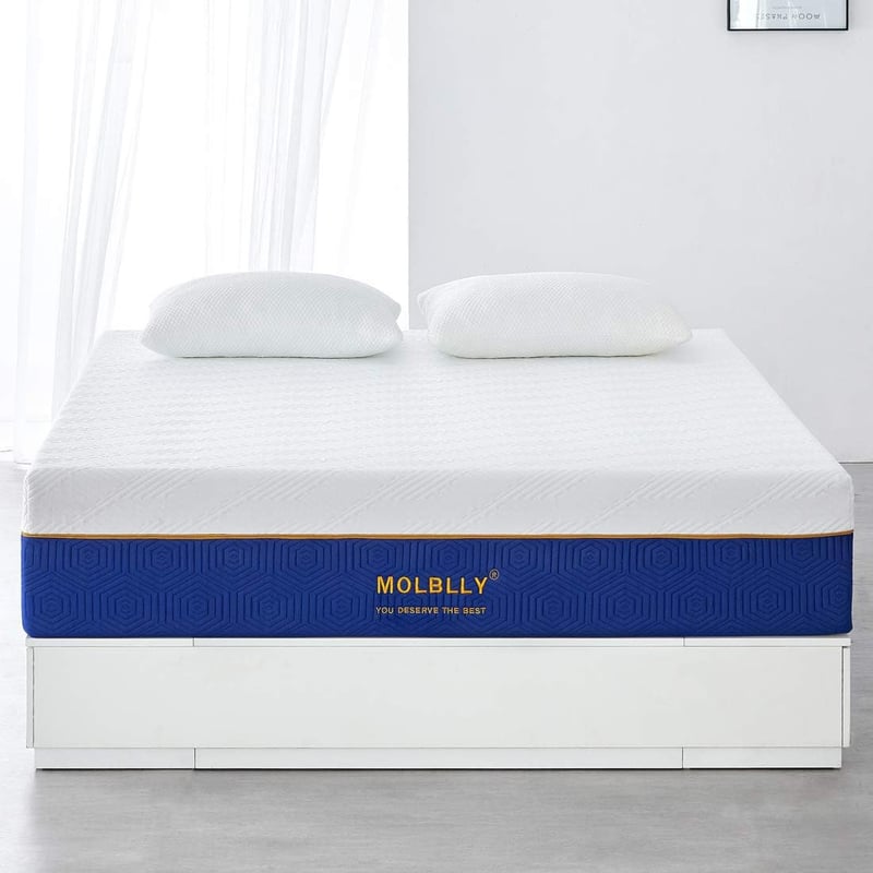Molblly Memory Foam Matrac 90x190 cm - Közepes Keménységű, Légáteresztő, Hipoallergén, Összetekerhető Habszivacs Ágymatrac Kék Pamuthuzattal