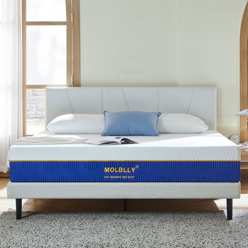 Molblly Memory Foam Matrac 90x190 cm - Közepes Keménységű, Légáteresztő, Hipoallergén, Összetekerhető Habszivacs Ágymatrac Kék Pamuthuzattal