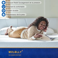 Molblly Memory Foam Matrac 90x190 cm - Közepes Keménységű, Légáteresztő, Hipoallergén, Összetekerhető Habszivacs Ágymatrac Kék Pamuthuzattal 4