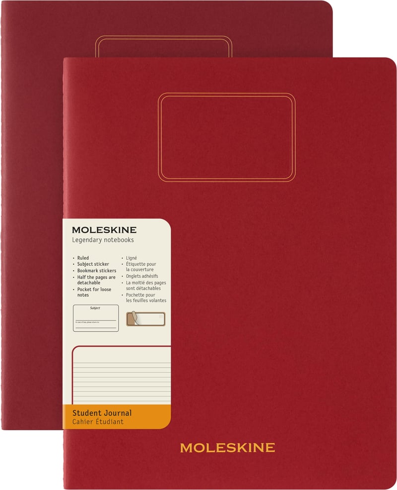 Set 2 Carnete Moleskine Student Cahier, Liniate, Pagini detașabile, Copertă cartonată, Roșu, XXL 21,6 x 27,9 cm