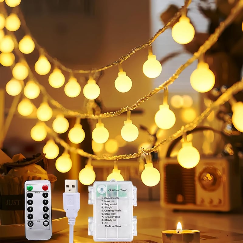 Molicar LED Fényfüzér 13m 100 LED Kültéri Beltéri 3in1 Tápellátás USB Elem Hálózat 8 Mód Timer Meleg Fehér Kert Erkély
