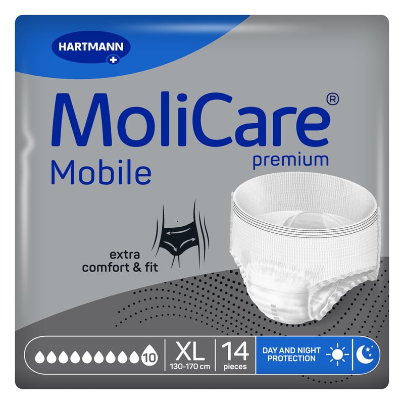 Chiloți pentru incontinență MoliCare Premium Mobile, 10 picături, mărimea XL (circumferința șoldului 130–170 cm), 14 bucăți, pentru bărbați și femei