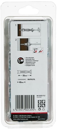 Samovrtná hmoždinka do sadrokartónu Molly M12025-XJ so skrutkou M4 4x35 mm, sivá - 40 ks 2