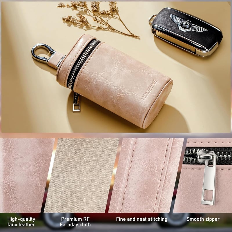 MOLSHINE Autókulcs Faraday Táska RFID Védelemmel Rózsaszín Bőr Keyless Go Blokkoló