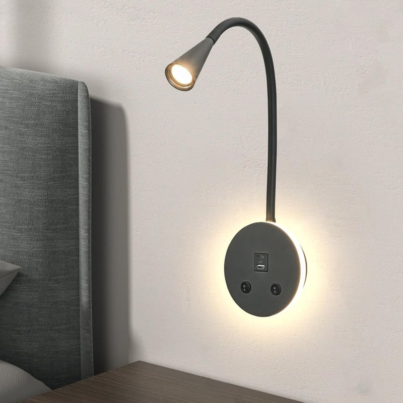 MOLUOLA LIGHTING LED olvasólámpa flexibilis nyakkal, USB töltéssel, falra szerelhető